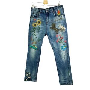 Profound Printed Women's Denim Blue Jeans Size XL Painted Horses 33X30 Street